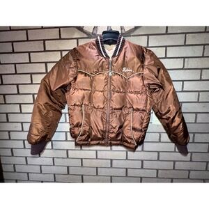 Vintage 70s 80s Comfy Brand Puffer Coat Brown Down Insulated Bomber Style Retro